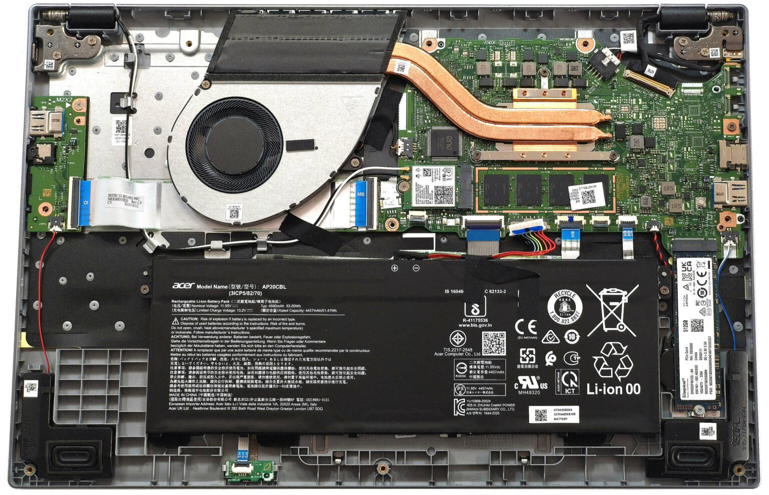 Internal Photo of Acer Aspire A515-58M, A515-58MT, A515-58P, A515-58PT, black backlit US keyboard (ACER A515-58P)